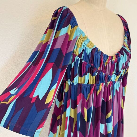 Muse Y2K Dress Multicolor Mod Babydoll Stretchy Wide Kimono Sleeves Boho Size 6 - Picture 2 of 8